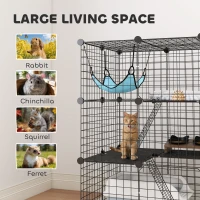 PawHut 3 Tier Cat Cage Crate, DIY Pet Playpen with 3 Doors, Ladders, Hammock, Platforms, Indoor Playpen for Kittens, Black(m-7)