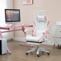Vinsetto Computer Gaming Chair, PU Leather Office Desk Chair with Footrest, Swivel Wheels, 135° Reclining Back, White(m-8)