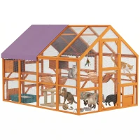 PawHut Outdoor Cat Enclosure Wooden Feral Cat House w/ Weatherproof Canopy, Bridges, Resting Boxes, Platforms, for 3-6 Cats(m-9)