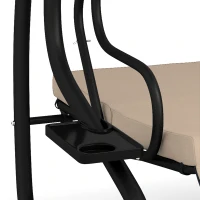 Outsunny 3-Seat Outdoor Patio Swing Chair, 2-in-1 Convertible Flat Bed, Canopy Swing with Adjustable Shade, Removable Cushions, Cup Holder, Light Brown(m-10)