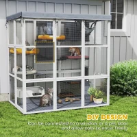 PawHut Large Outdoor Catio Cat Enclosure with Hammock, Condo, Jump Platforms, Ladders, Ramps, Tarp, for 2-4 Large Cats, Gray(m-12)