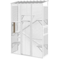 PawHut Outdoor Catio Cat Enclosure, Large Wooden Cat House with 6 Jumping Platforms, Scratching Post, 2 Ramps, for 2-3 Kittens(m-1)