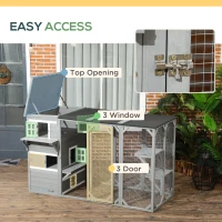 PawHut Catio Outdoor Cat Enclosure, Large Wood Kitten Cat House Enclosure with 3-Level Design, Weatherproof Roof, Big Hiding Areas, Multiple Platforms, Resting Box, 45"H, Gray(m-7)