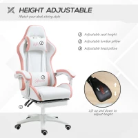 Vinsetto Computer Gaming Chair, PU Leather Office Desk Chair with Footrest, Swivel Wheels, 135° Reclining Back, White(m-4)