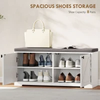 HOMCOM Shoe Storage Bench with Padded Seat, Entryway Bench Holds up to 352 lb, Shoe Organizer, 8 Pairs, White Wood Grain(m-4)