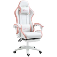 Vinsetto Computer Gaming Chair, PU Leather Office Desk Chair with Footrest, Swivel Wheels, 135° Reclining Back, White(m-2)