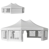 Outsunny 21' x 29' Wedding Event Party Tent High Peak Decagonal Outdoor Gazebo Canopy with Removable Walls White(m-9)