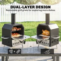 Outsunny Outdoor Pizza Oven with 12" Pizza Stone, Peel, Wood Fired 2-Layer Stainless Steel Pizza Maker(m-4)