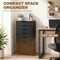 HOMCOM File Cabinet on Wheels Mobile Printer Stand with 6 Drawers for Home Office Black(m-6)