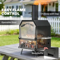 Outsunny Outdoor Pizza Oven with 12" Pizza Stone, Peel, Wood Fired 2-Layer Stainless Steel Pizza Maker(m-6)