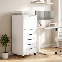 HOMCOM File Cabinet on Wheels Mobile Printer Stand with 5 Drawers for Home Office White(m-1)