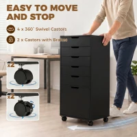 HOMCOM File Cabinet on Wheels Mobile Printer Stand with 6 Drawers for Home Office Black(m-5)
