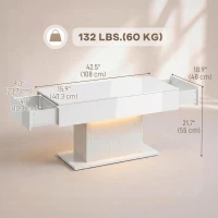 HOMCOM LED Coffee Table with Storage, High Gloss Modern Center Table with 2 Drawers and Remote Control for Living Room, White(m-3)