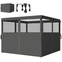 Outsunny Gazebo Curtains, 10' x 10' Universal Replacement Privacy Curtain, 4-Panels Sidewall with Roll up Mesh Windows, Dark Grey(m-2)