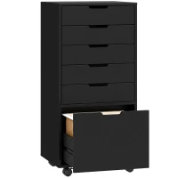 HOMCOM File Cabinet on Wheels Mobile Printer Stand with 6 Drawers for Home Office Black(m-2)
