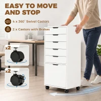 HOMCOM File Cabinet on Wheels Mobile Printer Stand with 6 Drawers for Home Office White(m-5)