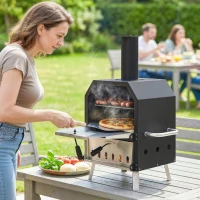 Outsunny Outdoor Pizza Oven with 12" Pizza Stone, Peel, Wood Fired 2-Layer Stainless Steel Pizza Maker(m-1)