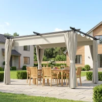 Outsunny 10' x 13' Pergola with Retractable Canopy and Curtains, UPF30+ Sun Shade Shelter for Grill, Garden, Backyard, Deck(m-8)