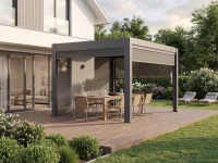 Flexpatio Motorized Roller Shades 16' Side Gray - Motorized Pergola Privacy Screen with Aluminum Track(m-3)