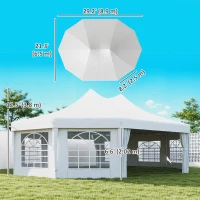 Outsunny 21' x 29' Wedding Event Party Tent High Peak Decagonal Outdoor Gazebo Canopy with Removable Walls White(m-3)