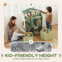 Qaba Kids Bookshelf with Storage, Toy Storage Unit with Book Display, Shelves and Fabric Drawers for Playroom Nursery, Green(m-5)