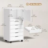 HOMCOM File Cabinet on Wheels Mobile Printer Stand with 5 Drawers for Home Office White(m-3)