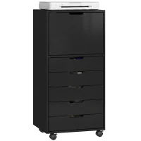 HOMCOM File Cabinet on Wheels Mobile Printer Stand with 5 Drawers for Home Office Black(m-13)