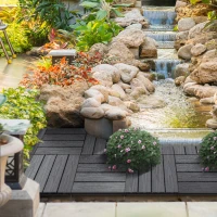 Outsunny Interlocking Deck Tiles, Pack of 11 Outdoor Flooring Patio Tiles, 12" x 12", All Weather for Porch, Balcony, Backyard for a New Classic Look, Grey(m-2)
