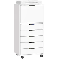 HOMCOM File Cabinet on Wheels Mobile Printer Stand with 5 Drawers for Home Office White(m-13)