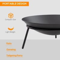 Outsunny Fire Pit with Poker, Garden Fire Brazier Patio Heater Log Wood Burner for Outdoor Camping Bonfire, Black(m-4)