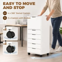 HOMCOM File Cabinet on Wheels Mobile Printer Stand with 5 Drawers for Home Office White(m-5)