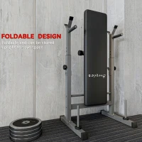 Soozier Adjustable Weight Bench, Foldable Bench Press with Barbell Rack and Dip Station for Home Gym, Strength Training Multiuse Workout Bench, Black and Grey(m-5)