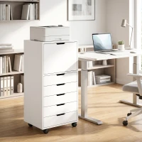 HOMCOM File Cabinet on Wheels Mobile Printer Stand with 5 Drawers for Home Office White(m-8)