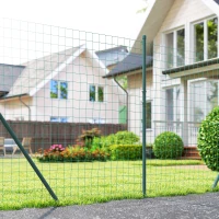 Outsunny Garden Fence Barrier, Welded Fence Roll, Includes Posts & Support Braces, Green Plastic-Coated Steel(m-1)