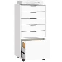HOMCOM File Cabinet on Wheels Mobile Printer Stand with 6 Drawers for Home Office White(m-13)