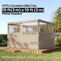 Outsunny Gazebo Curtains, 10' x 10' Universal Replacement Privacy Curtain, 4-Panels Sidewall with Roll up Mesh Windows, Khaki(m-3)