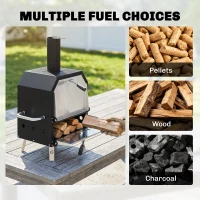 Outsunny Outdoor Pizza Oven with 12" Pizza Stone, Peel, Wood Fired 2-Layer Stainless Steel Pizza Maker(m-5)