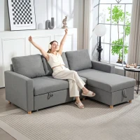 HOMCOM 83" Sofa Bed, Pull Out Sleeper L Shaped Sectional Couch with Reversible Storage Chaise, Wide and Deep Seat, Light Grey(m-1)