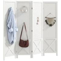 HOMCOM 56.9" 4 Panel Wooden Room Divider with Pegboard Display, Folding Privacy Screen for Home Office, White(m-2)