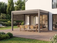 Flexpatio Motorized Roller Shades - Tough Mesh Weave, 8% Openness Factor, Gray, 10' Side, Aluminum Track(m-4)