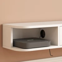 HOMCOM 55" Floating TV Stand for TVs up to 60 Inch, Wall Mounted Media Console with Flip Drawer and 2 Open Shelves, White(m-9)