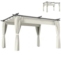 Outsunny 10' x 13' Pergola with Retractable Canopy and Curtains, UPF30+ Sun Shade Shelter for Grill, Garden, Backyard, Deck(m-9)