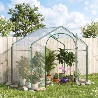Outsunny 6' x 3' x 5' Portable Walk-in Greenhouse, Plastic Cover, Steel Frame Garden Hot House, Zipper Door, Top Vent for Flowers, Vegetables, Saplings, Tropical Plants, Clear(m-8)