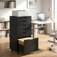 HOMCOM File Cabinet on Wheels Mobile Printer Stand with 6 Drawers for Home Office Black(m-8)