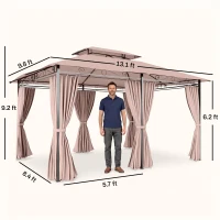 Outsunny 10' x 13' Patio Gazebo, Outdoor Gazebo Canopy Shelter with Curtains, Vented Roof, Steel Frame for Garden, Lawn, Backyard and Deck, Khaki(m-3)