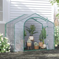 Outsunny 6' x 3' x 5' Portable Walk-in Greenhouse, Plastic Cover, Steel Frame Garden Hot House, Zipper Door, Top Vent for Flowers, Vegetables, Saplings, Tropical Plants, Clear(m-2)