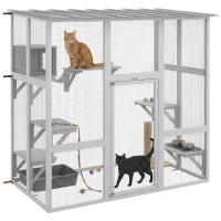 PawHut Large Outdoor Catio with Weatherproof Roof, Bridge, Resting Box, Platforms, White(m-9)