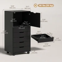 HOMCOM File Cabinet on Wheels Mobile Printer Stand with 5 Drawers for Home Office Black(m-3)