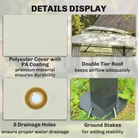 Outsunny 13' x 10' Soft-top Gazebo Patio Steel Canopy Portable Party Event with Double Canopy Roof, Curtains, Cream White(m-5)