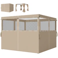 Outsunny Gazebo Curtains, 10' x 10' Universal Replacement Privacy Curtain, 4-Panels Sidewall with Roll up Mesh Windows, Khaki(m-2)
